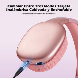 YOMYM Audifonos Inalambricos, Audifonos Inalambricos Diadema,Audífonos de Diadema,Audifonos Diadema Inalámbricos,Audífonos Bluetooth 5.0 Diadema,Cableado/TF,10 Horas,para Android,Apple,Windows(Rosa)