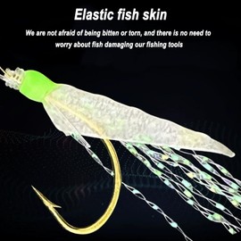 BEANPRECOY 5 Pcs Pre Tied Fishing Hook Set with Bionics Lures, Carbon Steel Barbed Hooks for Saltwater, Includes Quick Swivels Snaps & Glow Beads, Flasher Bait Rigs for Fish Bites