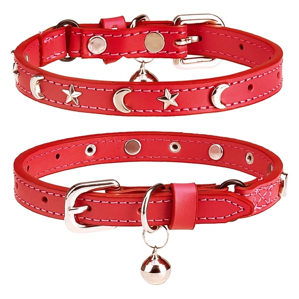 DILLYBUD Leather Cat Collars for Boy Girl Cats with Bell