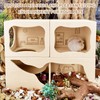 Hamster Hideout Wooden House,Hamster Multi Chamber Hideout,Small Animal for Clear