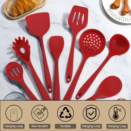 Hojudo Silicone Cooking Spoon Set - Heat Resistant Kitchen Utensils Set - 8 Pieces Cooking Tools and Kitchen Utensils for Non-Stick Pans and Cookware