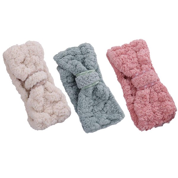 Frcolor 3 pieces coral fleece make-up headband soft spa hair band bowknot elastic cosmetic hair band for shower washing face