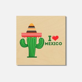 Unbranded I Love Mexico 4'' X 4'' Square Wooden Coaster