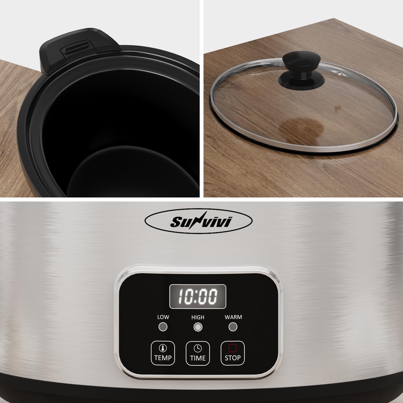Sunvivi 4QT Programmable Slow Cooker with Locking Lid, Removable Ceramic