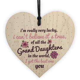 RED OCEAN Granddaughter Gift Hanging Wooden Heart Birthday Thank You Gifts For Her Keepsake Sign