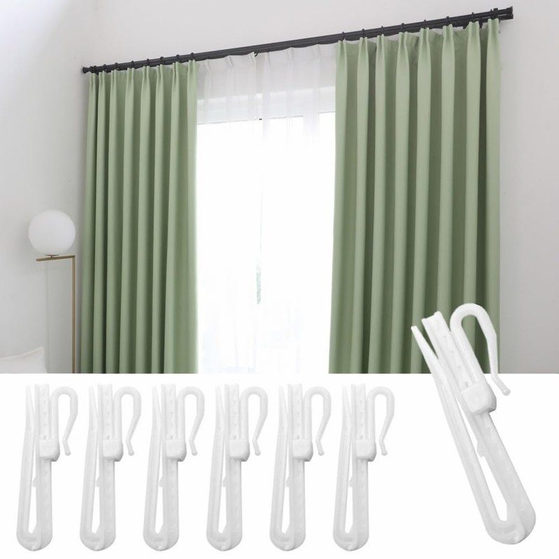 AHEOVSD 20 Pcs Adjustable Plastic Curtain Hooks - Depth Pinch