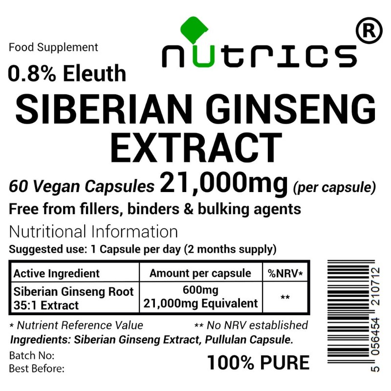 Nutrics® 21,000mg (per Capsule) Siberian Ginseng Extract 60 V Capsules