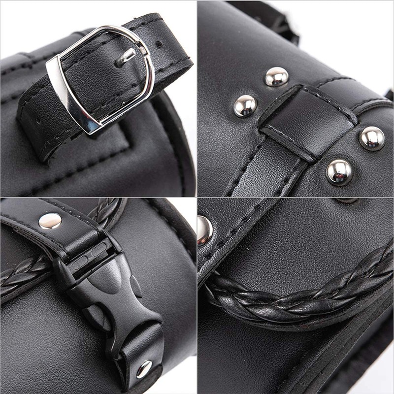 Lyaciomn Motorcycle Fork Bag PU Leather Bicycle Handlebar Tool Pouch