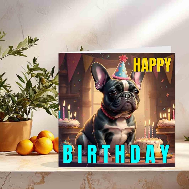 Cute French Bulldog Dog Birthday Card 145 x 145mm