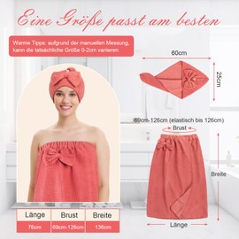 Oemmn Pack of 2 Sauna Kilt Rome for Women with Shower Cap, Terry Towelling Sauna Kilt for Women, Premium Sauna Kilt, Ideal Fit for a Non-Slip Sauna Experience, Sauna Towel Women's Fluffy & Soft (Brick