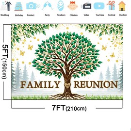 7x5ft We are Family Photography Background Family Reunion Backdrop Green Gold Eucalyptus Leaves Family Tree Photography Background for Family Party Decorations Photo Booth Props
