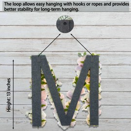 Flower Letters Artificial Floral A-Z Initial Alphabet Faux Floral Letters 13" Height Fake Flowers For Spring Wedding Funeral Baby Bridal Shower Nursery Art Photo Prop Shabby Chic Wall Decor(Shape M)