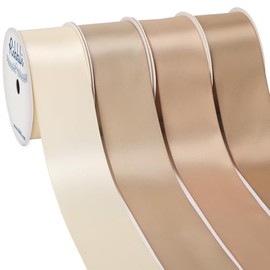 Ribbli Champagne Satin Ribbon 1-1/2 Inch x 4 Rolls Total 40 Yards-Ivory Champagne Purple Ribbon for Gift Wrapping Craft Wedding Decoration