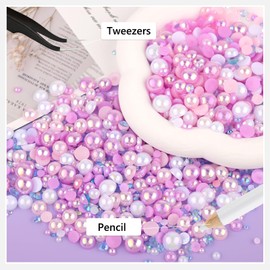 NACHLYNN 60g Mix Pearls and Rhinestones for Crafts Flatback Rhinestones Half Round Flatback Pearls Mixed Size 3mm-10mm for Crafts DIY Nail Art Shoes Clothes Tumblers Mugs, Mixed Light Purple