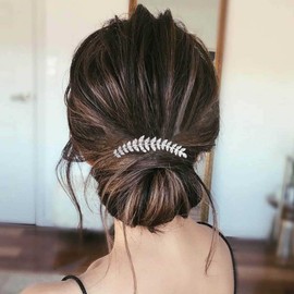 Yheakne Peineta De Cristal Para Novia, Pieza De Pelo De Hoja De Cristal Plateado, Tocados De Boda Con Diamantes De Imitación, Peine Lateral Brillante Para Novia, Accesorios Para El Cabello De Boda Par