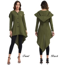 Medieval Renaissance Clothing Vintage Victorian Hooded Robe Cloak Dress Costumes Cosplay (Green, Large)