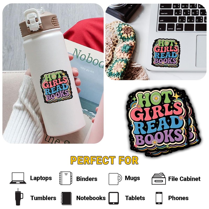 (3 Pcs) Hot Girls Read Books Sticker – Funny Reading