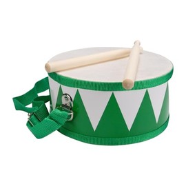 Drum for Children Green/White Wooden Musical Instrument with Carry Strap and Sticks D: 20 cm 3845 g