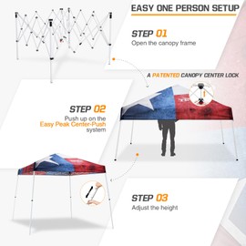 EAGLE PEAK 10x10 Slant Leg Pop-up Canopy Tent Easy One Person Setup Instant Outdoor Beach Canopy Folding Portable Sports Shelter 10x10 Base 8x8 Top (Texas Pride)