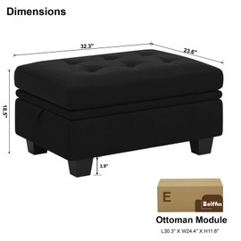 Belffin Velvet Ottoman Module with Storage for Modular Sofa Sectional Couch Rectangular Ottoman with Storage Ottoman Bench Footstool Black