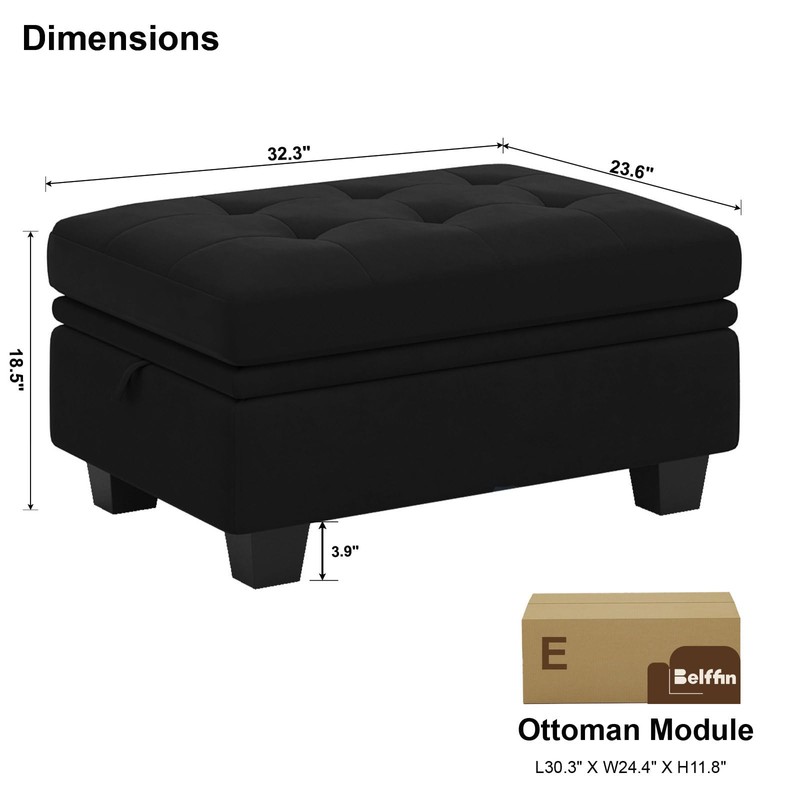 Belffin Velvet Ottoman Module with Storage for Modular Sofa Sectional
