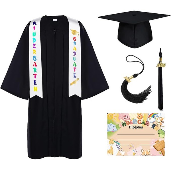 Kindergarten Graduation Gown Cap Set with 2024 Tassel,Preschool Stole and