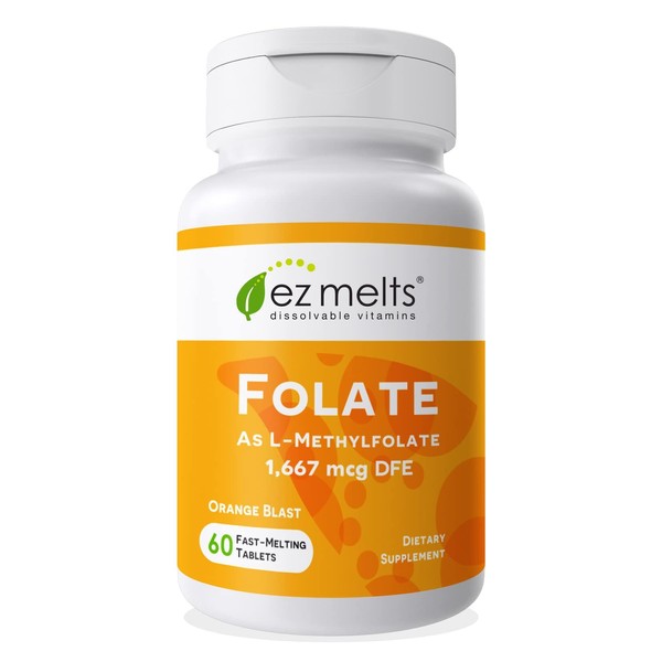 EZ Melts Dissolvable Folate 1,667 mcg, L-Methylfolate, Sugar-Free, 2-Month Supply