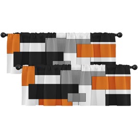 Emvency 2 Pack Valances Window Treatments, Orange and Black Geometry Abstract Blackout Drapes Adjustable Curtain for Windows Living Room Kitchen Over Sink, 18x52 Inch Rod Pocket Valances