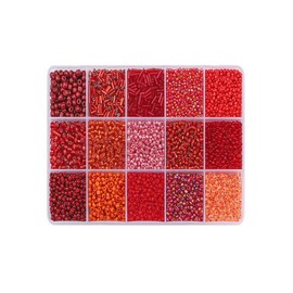 Boho Style Multicolor Ombre Glass Beads, 1 Box 15 Grids Glass Beads, Professional DIY Supplies for Necklace & Bracelet Making:_Red_one-size
