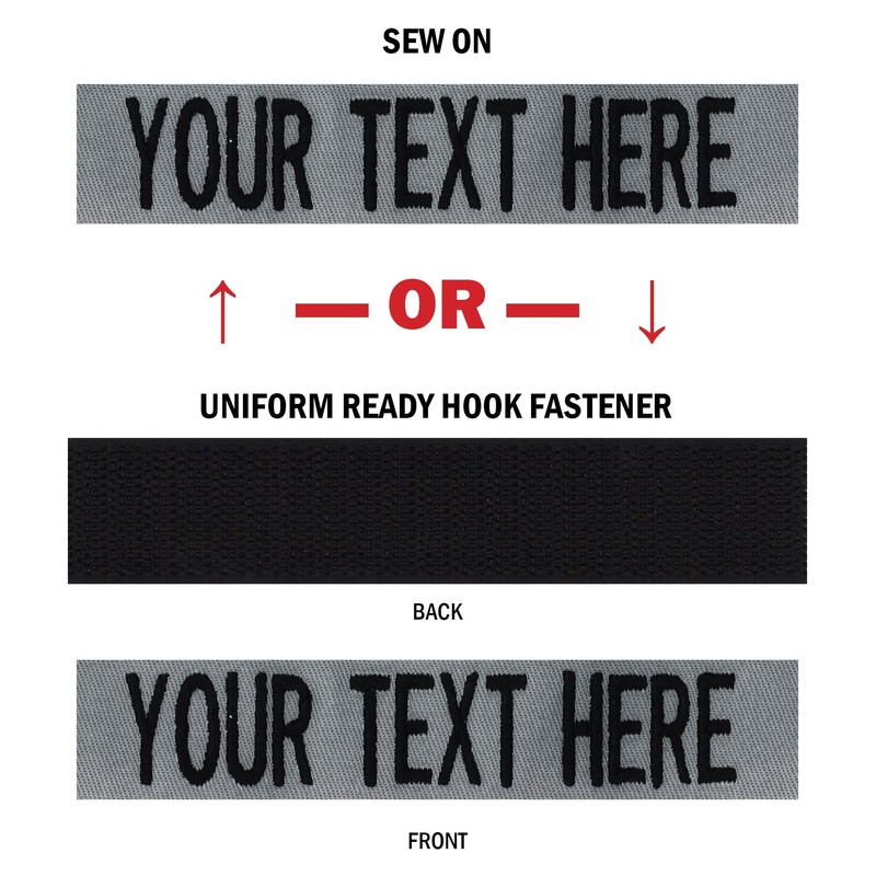 Custom Uniform Name Tape. Foliage Gray, 5 Inch Hook Fastener