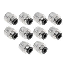 HOPESPANNER Push to Connect Air Fittings 1/4" Male Thread Air Line Quick Connector Plastic Metal 3/8" BSPT 10 Pcs Black Silver Tone