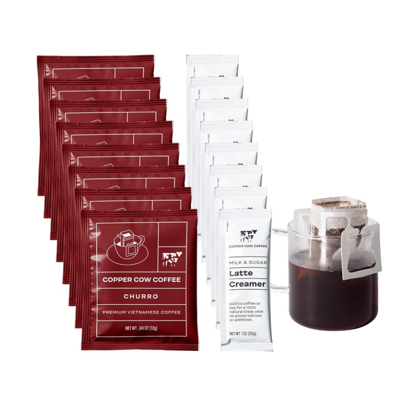 Copper Cow Premium Pour Over Single-Serve Vietnamese Churro Coffee &