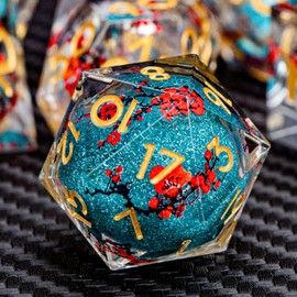 ARUOHHA DND Resin Dice Plum Blossom Liquid Core Golden Blue Sharp Edge Polyhedral Dice Set with Gift Box, Compatible with Dungeons Dragons Role Playing Game D and D Dice Set D20 D12 D10 D6