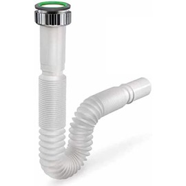 Joker Kitchen Sink Drain Hose 1 Inch 1/4 1 Inch 1/2 Outlet 32 40mm Flexible with Metal Ferrule + Gasket Length 32cm Max 77cm PVC (1" 1/2 Kitchen Outlet 32-40mm)