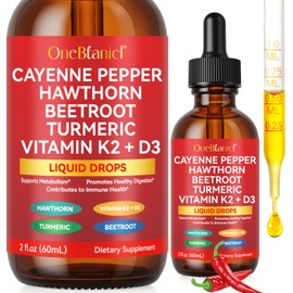 Vortexonix Cayenne Pepper Drops, Liquid Cayenne Pepper Organic, Cayenne Health Supplements, Cayenne Pepper Hawthorn Beet Root Turmeric Curcumin, Vitamin K2 & D3, Vegan-Friendly- 2 Fl Oz