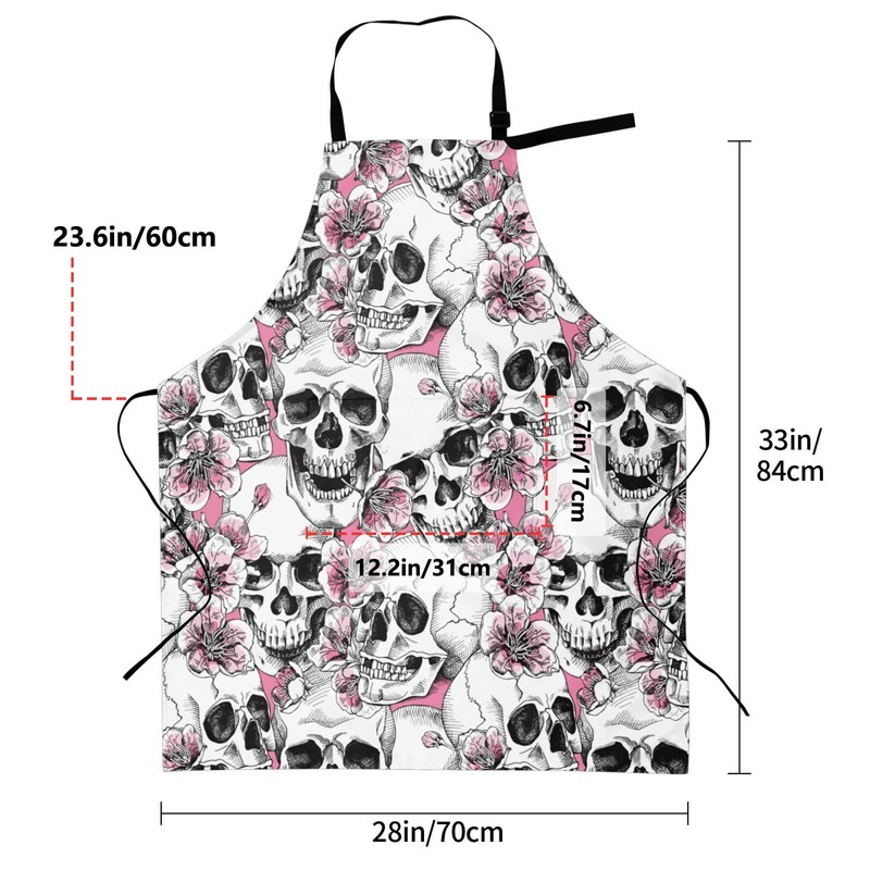 Fenmshairy Sugar Skull and Cherry Blossoms Waterproof Bib Apron with