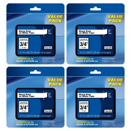 TZE-241 Tape 18mm Laminated White Replacement Compatible for Brother P-Touch TZe-241 3/4'' (0.70") Label Tape for Ptouch PTD400 PTD410 PT-D610BT PTD460BT, 4 Pack