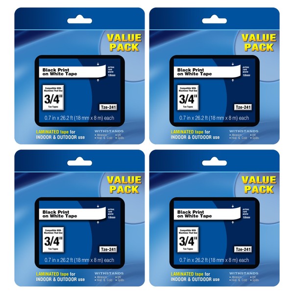 TZE-241 Tape 18mm Laminated White Replacement Compatible for Brother P-Touch