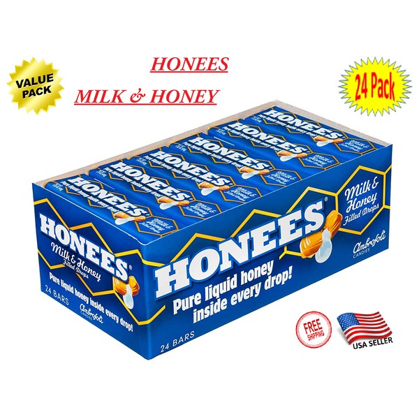 HONEES Milk & Honey Filled Drops,1.50-Ounce Bars (Pack of 24) - Fast Free Ship