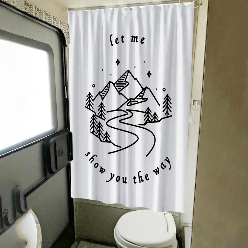 Careyoungs RV Shower Curtains Forest Mountain Happy Camper, Cloth Fabric