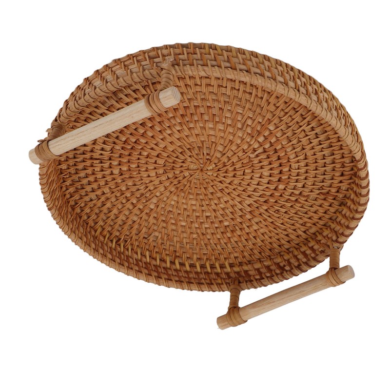 Rattan Fruit Tray with Solid Wood Handles Exquisite Hand Woven