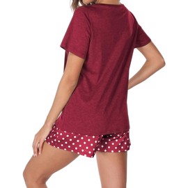 GAESHOW Womens Pyjamas Shorts Set, Cotton Ladies'pyjamas Summer Sleepwear Short Sleeve Round-Neck Pj Set Lightweight with Pockets Red