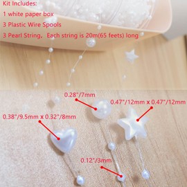Youmeizer 3 Rolls 200 Feet(60m) 3 Styles Mixed Artificial Pearls String Beads Fishing Line Pearl Garland Beads Decoration for DIY Party Bouquet Crafts Decoration (White)