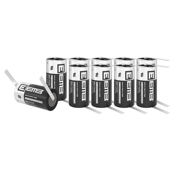 10X EEMB ER17335 Nonrechargeable 3.6V Lithium Battery with Tabs Li-SOCL₂ 2/3A Size 2100mAh High Capacity UL Certified Single-Use 3.6V Lithium Thionyl Chloride Battery DO NOT Charge Battery