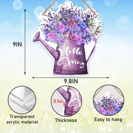 Purple Hello Spring Acrylic Sign for Front Door, Spring Flower Door Hanger Decoration, Spring Acrylic Hanging Decor Rustic Welcome Sign for Front Porch Wall Pediments Decorations