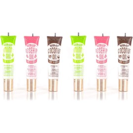 Kiss Broadway - Paquete de 6 brillos de labios transparentes (menta, coco, aceite de rosa mosqueta)
