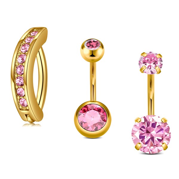 MODRSA Pink Belly Button Ring Pink Belly Ring Gold Belly