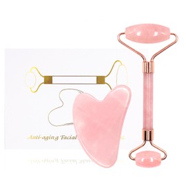 Gua Sha Massage Kits, Natural Jade Massage Roller, Guasha Made of Jade Stone - Face Massage for Eye Swelling, Skin Tightening Face, Jade Roller Rose Quartz Guasha Stone Massage Tool