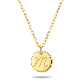 JEMUALE Gold Initial Necklaces for Women Sterling Silver Necklaces Dainty Letter Round Coin Disc Pendant Trendy Jewelry M Necklace