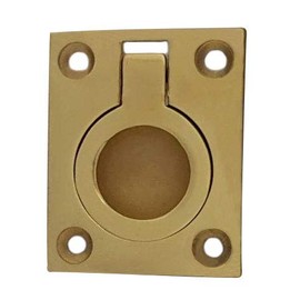 QCAA Solid Brass Flush Ring Pull, 36.5 x45 mm, Polished Brass US3, 2 Pack